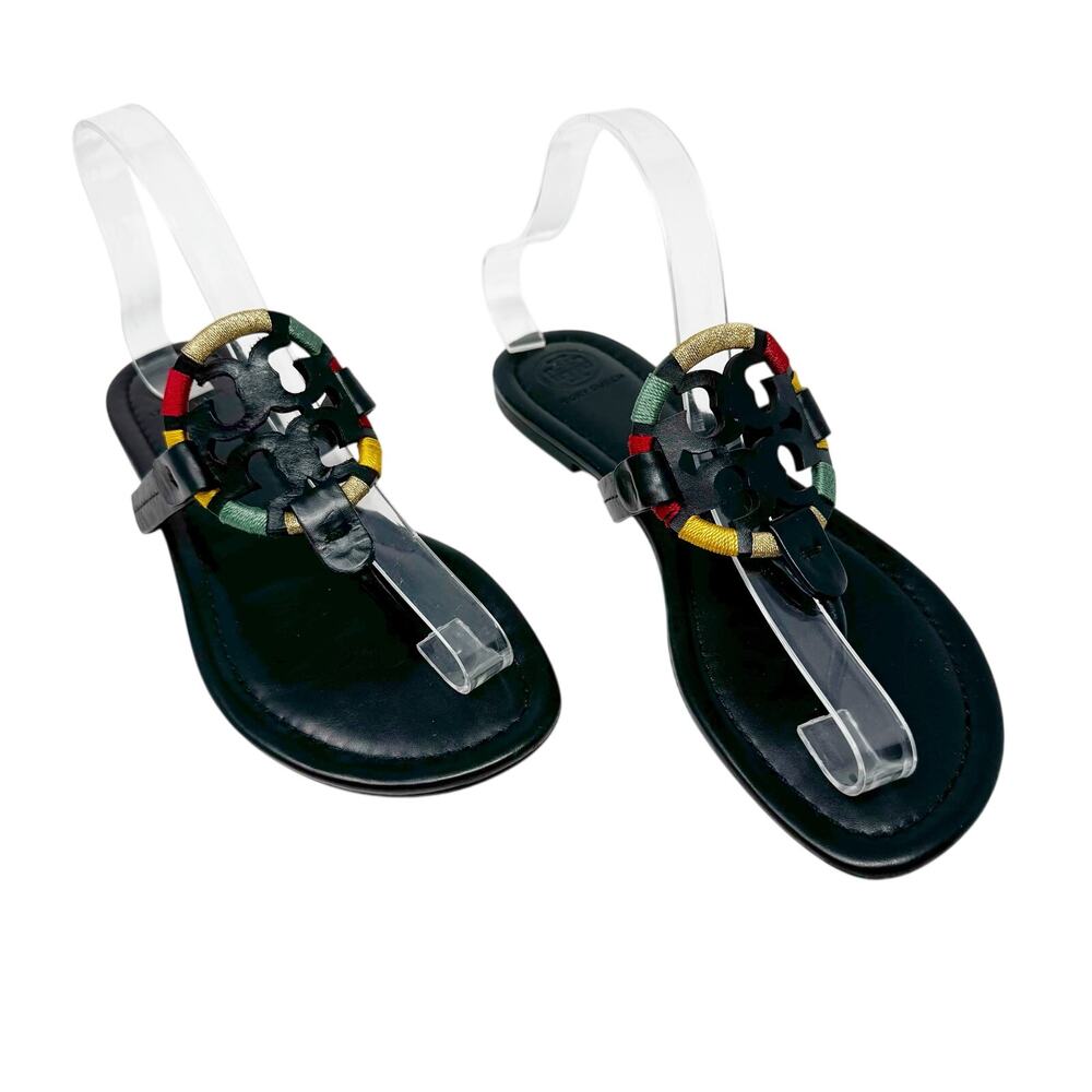 Tory Burch Miller Embroidered Wrapped Thread Leather Thong Sandals 8.5